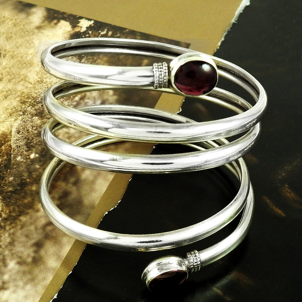 101 Solid Silver 925 Natural Garnet Gemstone Designer Bangle