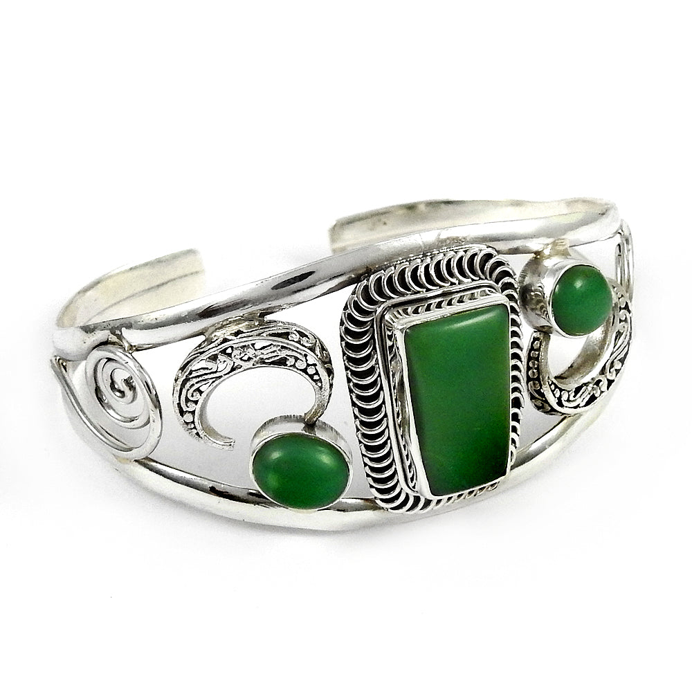 Natural Chrysoprase Gemstone Jewelry 925 Sterling Silver Cuff Bangle For Women E1