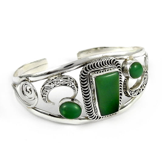 Natural Chrysoprase Gemstone Jewelry 925 Sterling Silver Cuff Bangle For Women E1