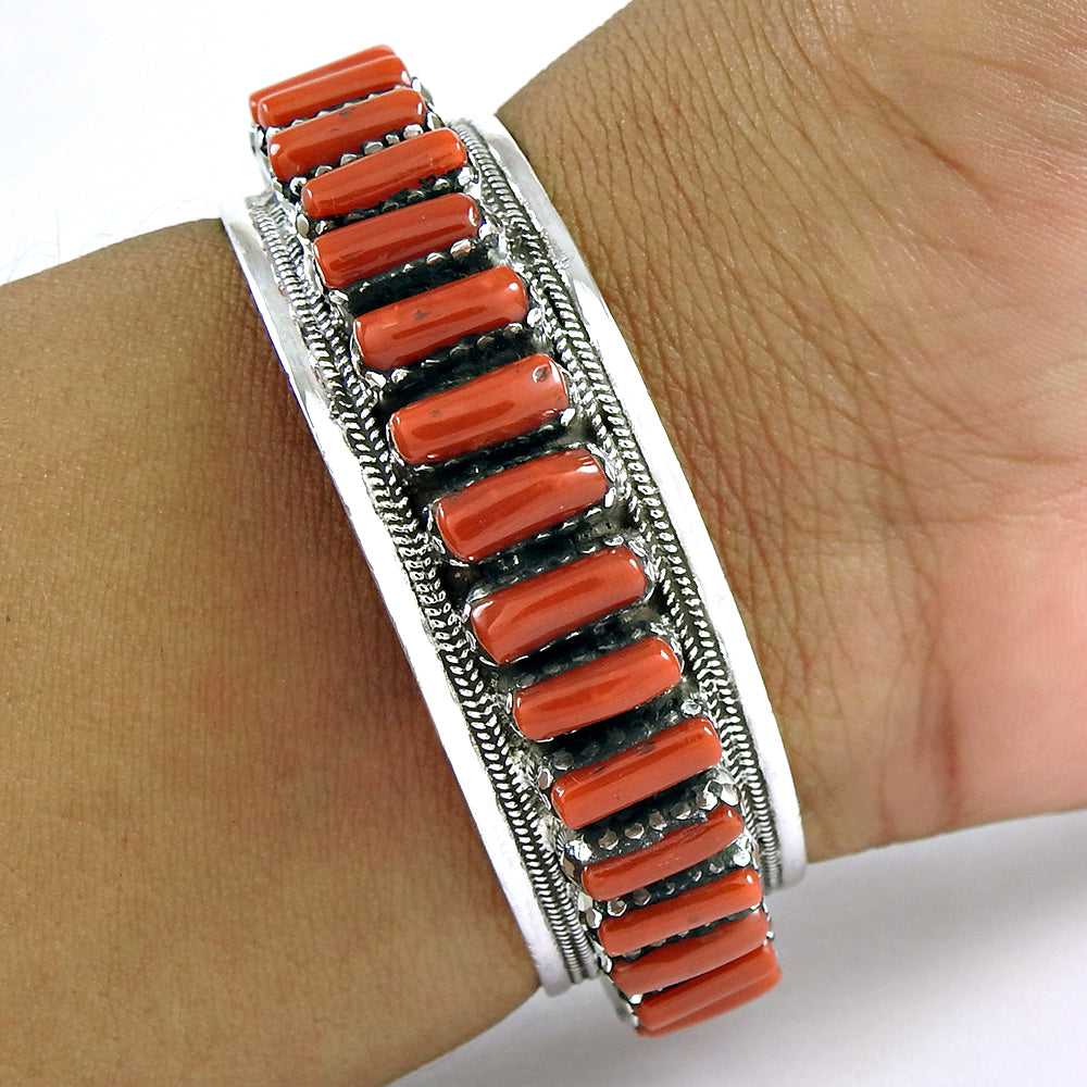 101 Classic Handmade 925 Sterling Silver Natural Coral Gemstone Bangle