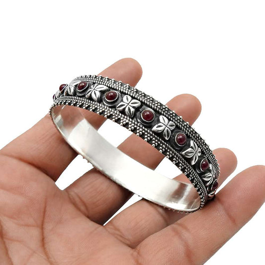 Ruby Gemstone HANDMADE Jewelry 925 Sterling Silver Artisan Bangle S1