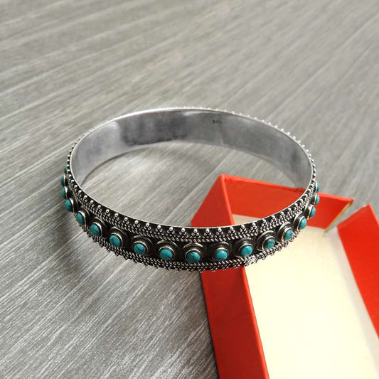 Birthday Gift 925 Sterling Silver Jewelry Turquoise Gemstone Artisan Bangle C2