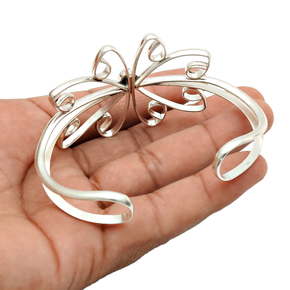 101 Birthday Gift 925 Silver Natural Turquoise Gemstone Cuff Flower Bangle L1