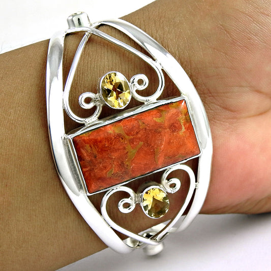 101 Natural Red Copper Turquoise Citrine Gemstone 925 Sterling Silver Bangle