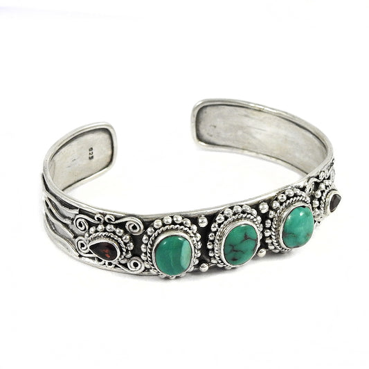 Natural Turquoise Gemstone Cuff Bangle 925 Sterling Silver Jewelry For Girls G1