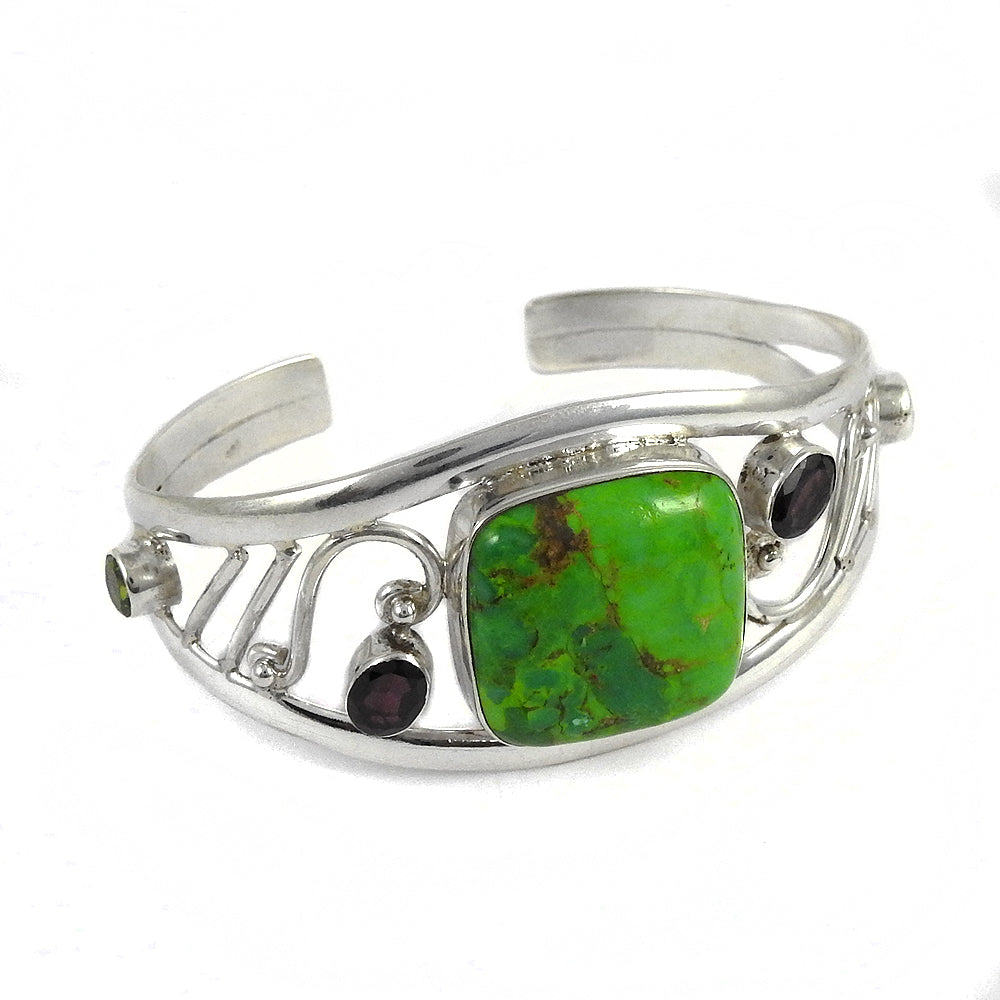 Gift For Her 925 Silver Natural Green Copper Turquoise Gemstone Cuff Bangle F10