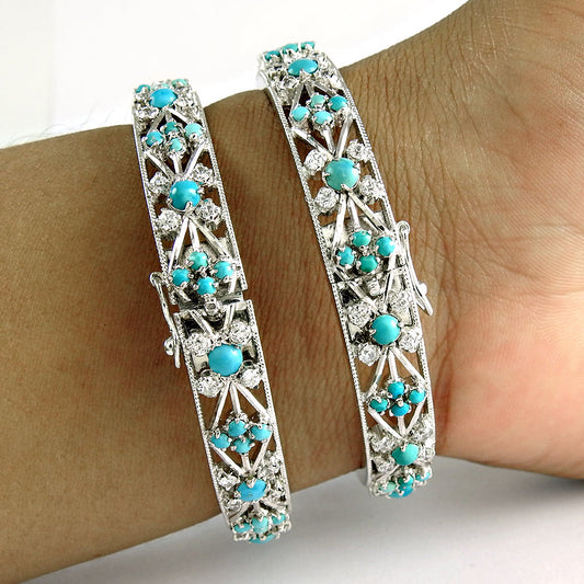 101 Breath Of Love 925 Sterling Silver Turquoise Cz Gemstone Ethnic Bangle