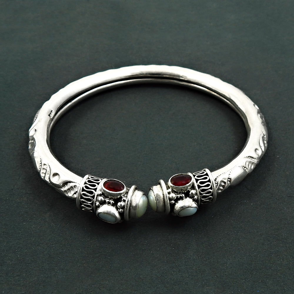101 925 Silver Natural Pearl Ruby Emerald Gemstone Statement Bangle