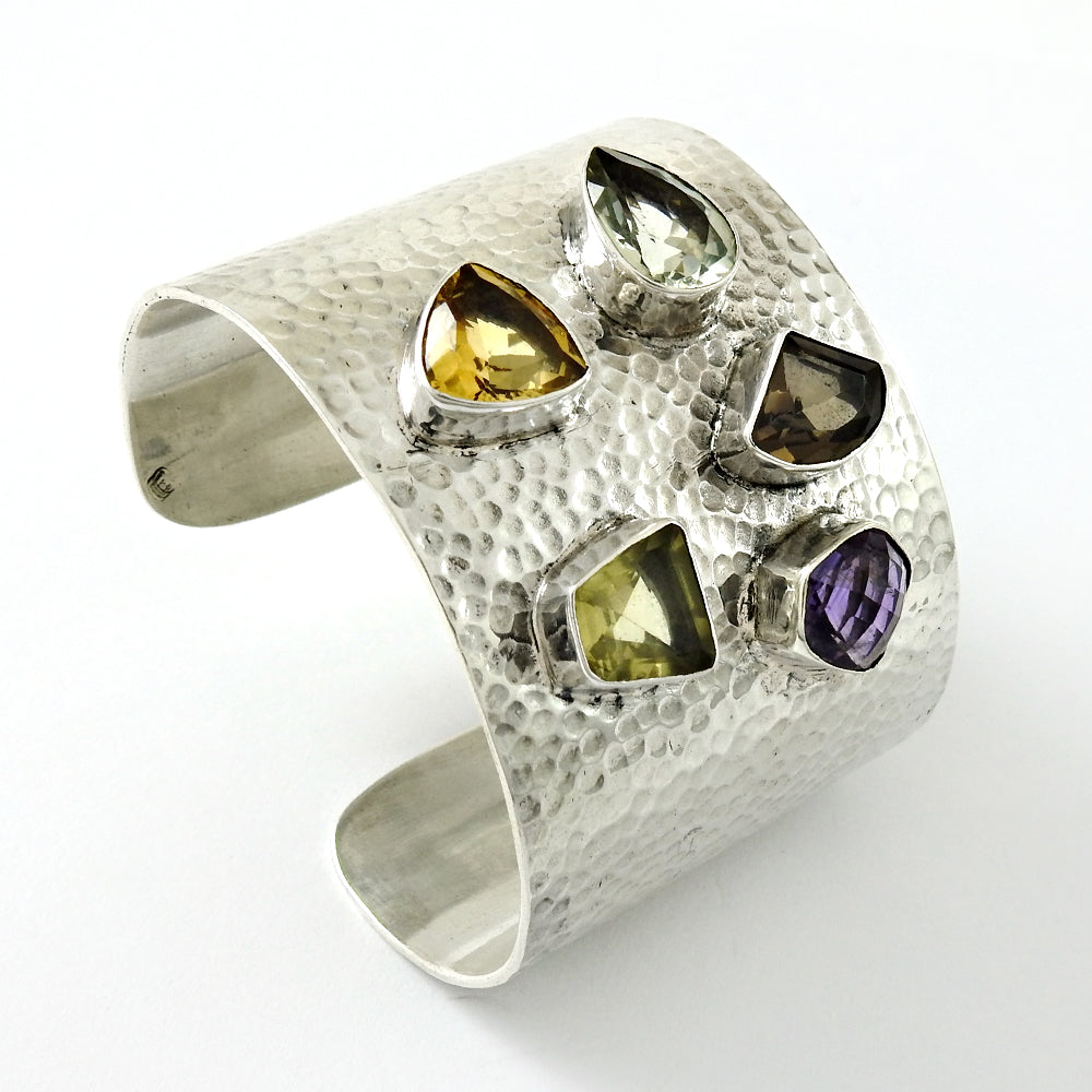 101 Spiritual Natural Gemstones Solid 925 Sterling Silver Open Cuff Bangle