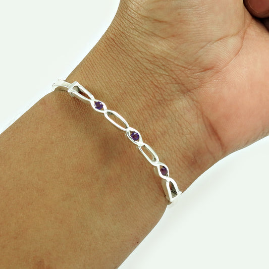 Natural Amethyst Gemstone Bangle Handmade 925 Sterling Silver Indian Jewelry Q1