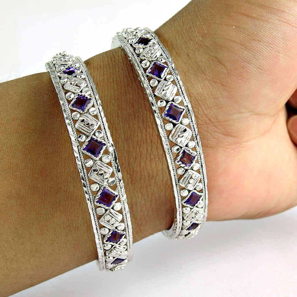 101 Antique Look 925 Sterling Silver Amethyst Gemstone Bangle