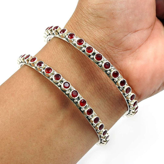 Ruby Gemstone Bangle 925 Sterling Silver Vintage Jewelry W4