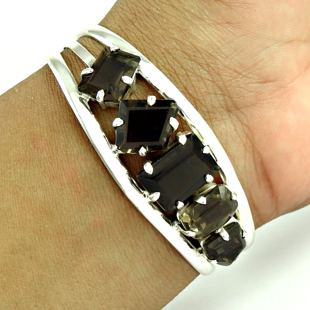 101 Natural Smoky Quartz Solid 925 Silver Open Bangle
