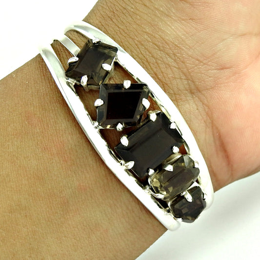 101 Natural Smoky Quartz Solid 925 Silver Open Bangle