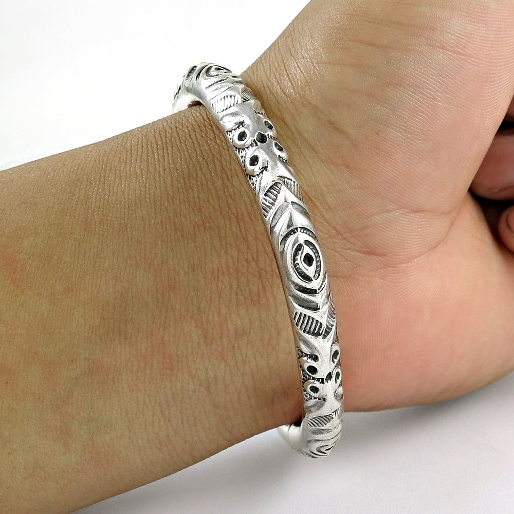101 Solid 925 Sterling Silver Hollow Bangle Women Jewelry