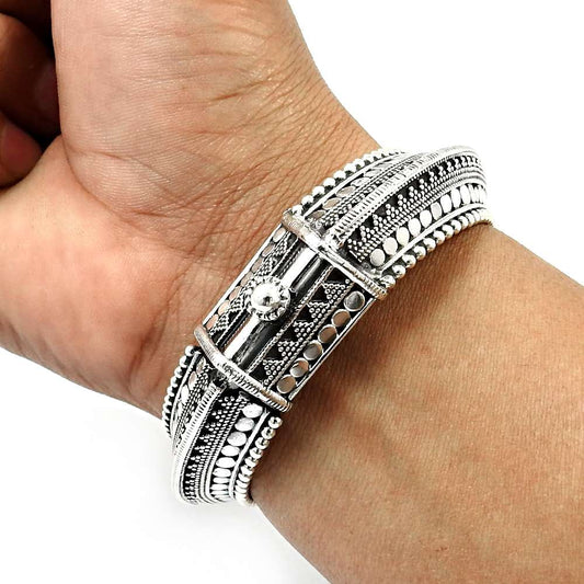 Indian HANDMADE Jewelry 925 Solid Sterling Silver Oxidized Artisan Bangle G1