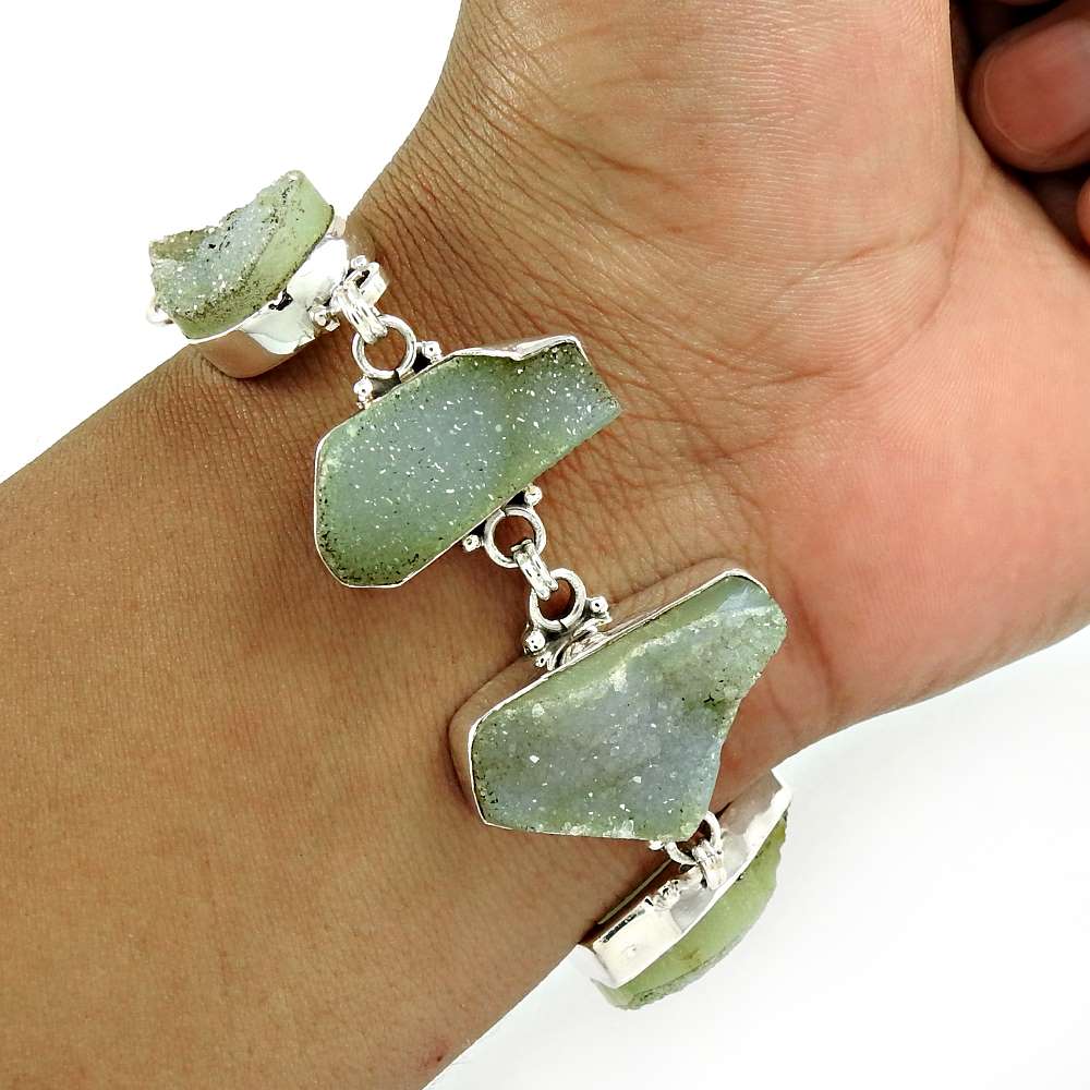 Mothers Day Gift 925 Silver Natural Druzy Gemstone Chain Bracelet B1