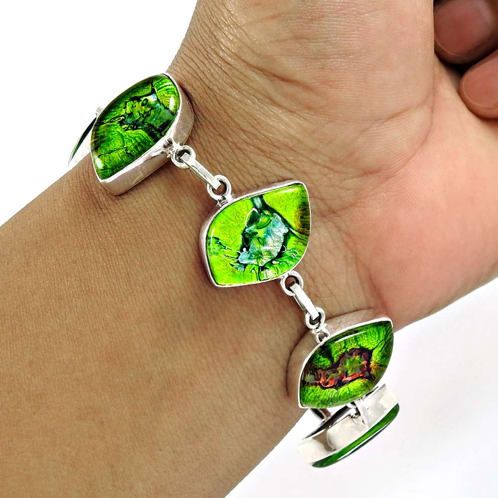 Mothers Day Gift Chain Boho Bracelet 925 Silver Natural Dico Glass Gemstone E1