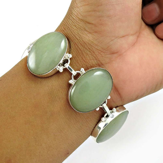Natural Aventurine Gemstone Mothers Day Gift Bracelet 925 Sterling Silver F1