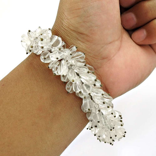 Natural Crystal Gemstone Clear Mothers Day Gift Bracelet 925 Sterling Silver G1