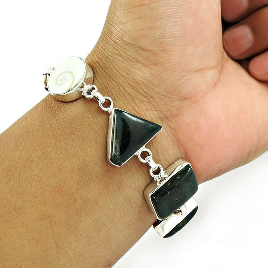 Mothers Day Gift Bohemian Bracelet 925 Silver Natural Shiva Eye Gemstone H1