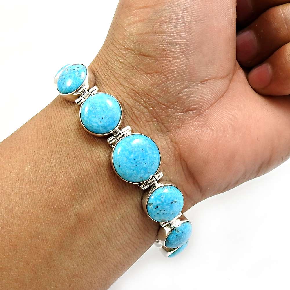 Mothers Day Gift 925 Silver Natural Arizona Turquoise Chain Bracelet R2