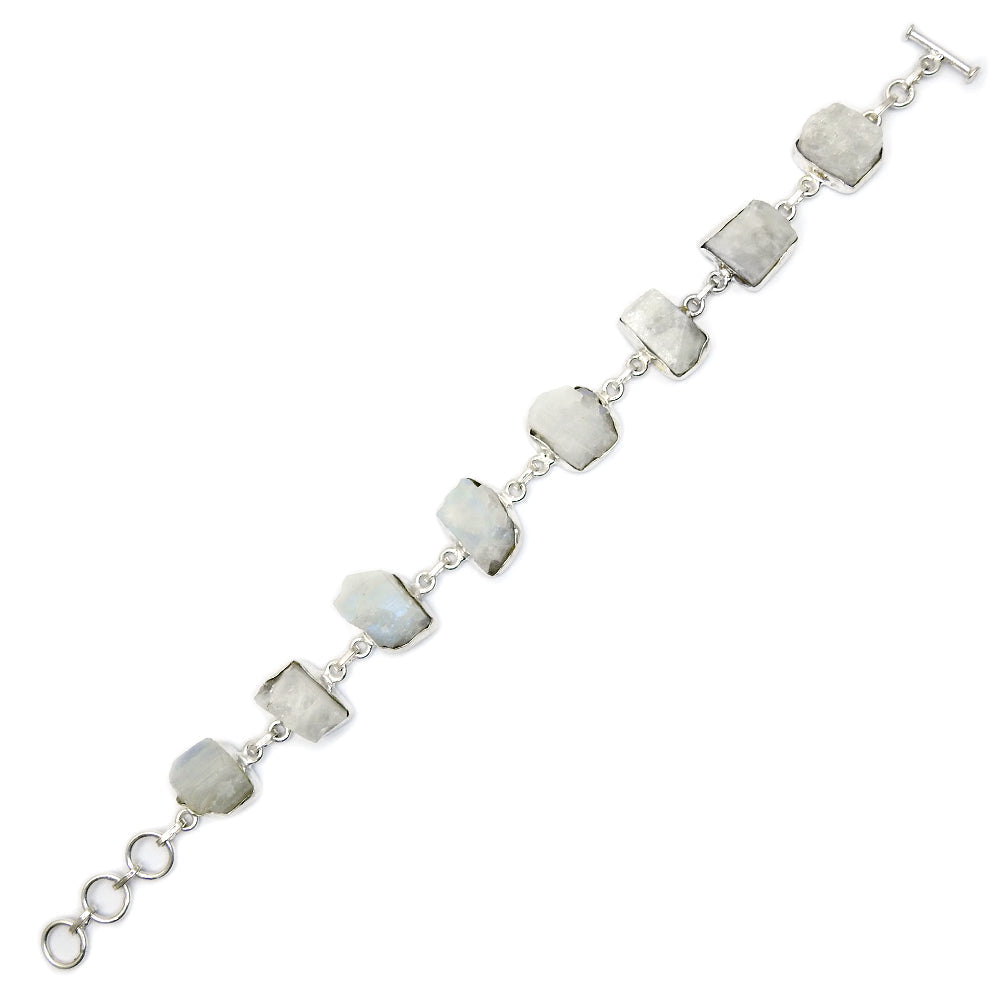 101 Natural Rainbow Moonstone 925 Sterling Silver Bezel Bracelet Rough Stone Jewelry