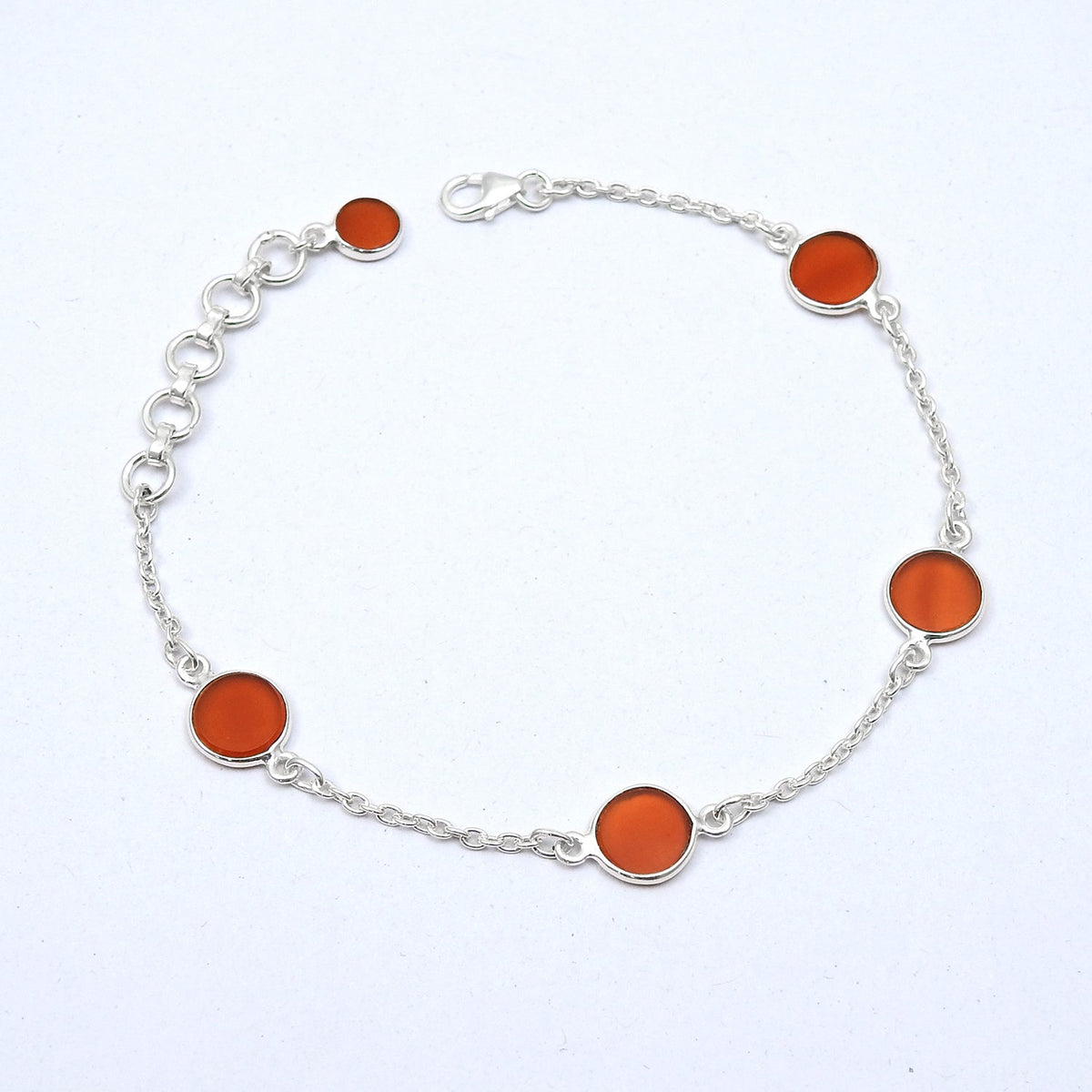 101 Round Carnelian Gemstone Solid Silver Daughter Bezel Boho Chain Wedding Bracelet