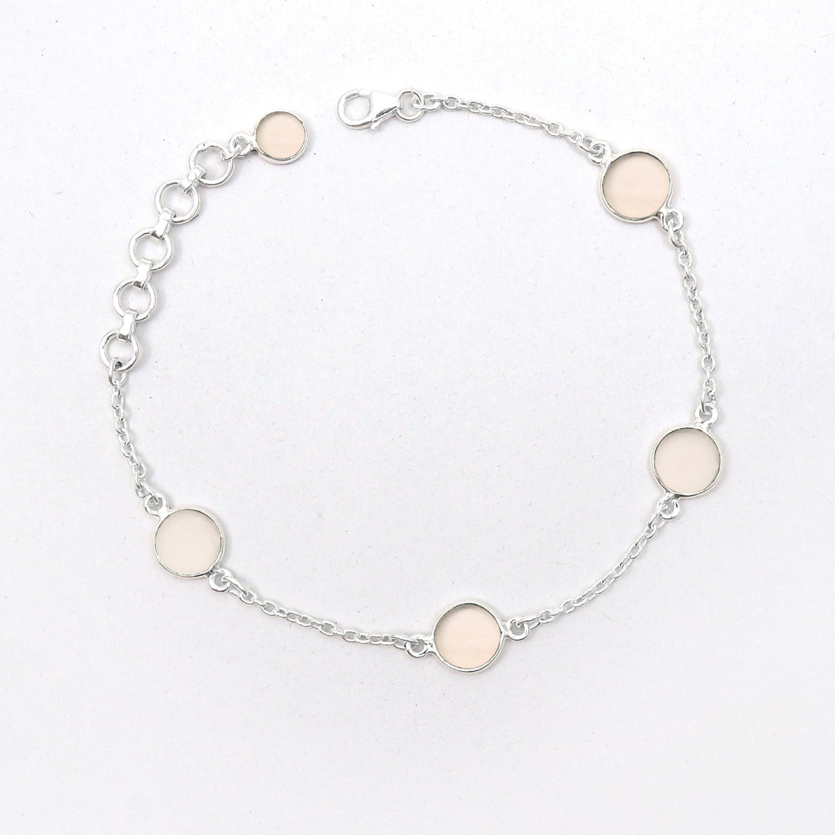 101 Round Rose Quartz Gemstone Solid Silver Bezel Chain Birthday Trendy New Bracelet