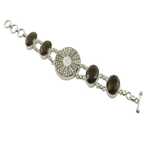 Natural Smoky Quartz Gemstone Chain Bracelet 925 Sterling Silver S2