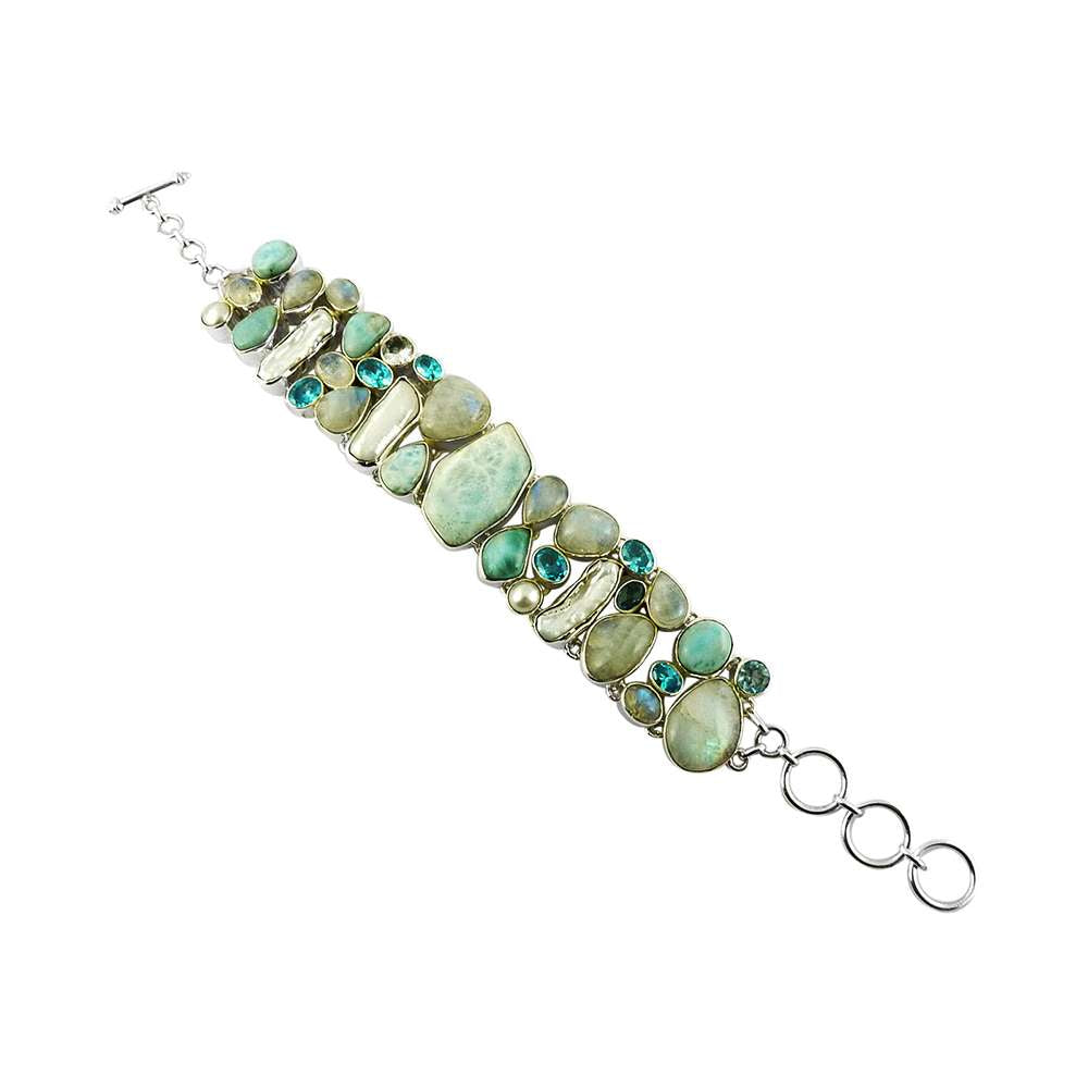 Mothers Day Gift 925 Silver Natural Larimar Gemstone Chain Bracelet V2