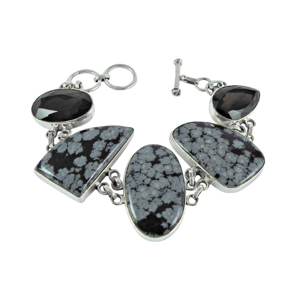 Mothers Day Gift 925 Silver Natural Snowflake Obsidian Chain Bohemian Bracelet Y2