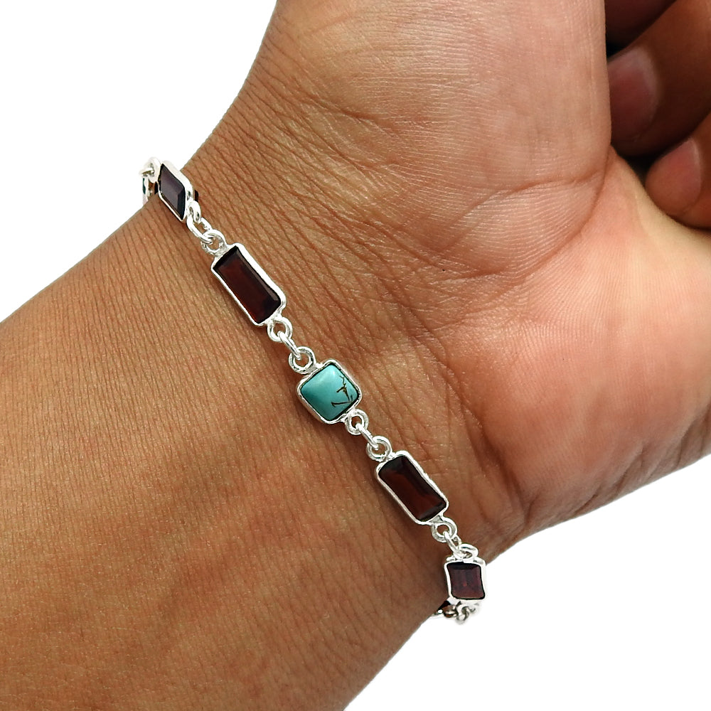 101 925 Sterling Silver Turquoise Chain Bezel Tribal December Birth Mother Bracelet
