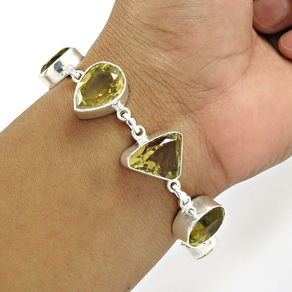 Mothers Day Gift 925 Sterling Silver Natural Lemon Quartz Bracelet O2