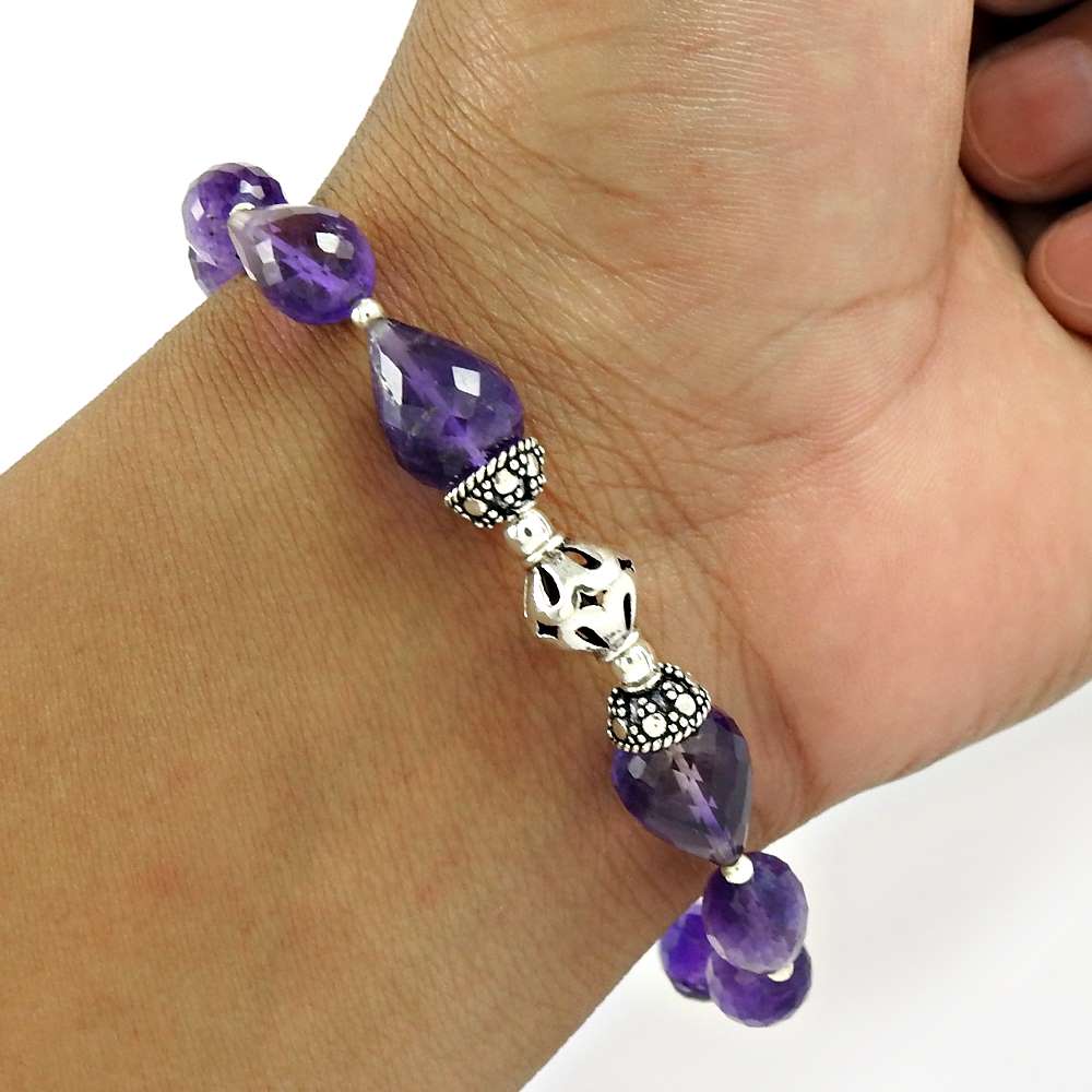 Mothers Day Gift Natural Amethyst Vintage Bracelet 925 Sterling Silver R2