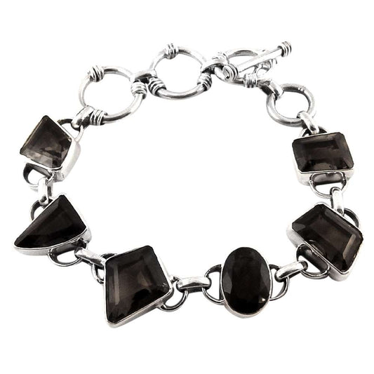 Mothers Day Gift 925 Sterling Silver Natural Smoky Quartz Gemstone Chain Bracelet