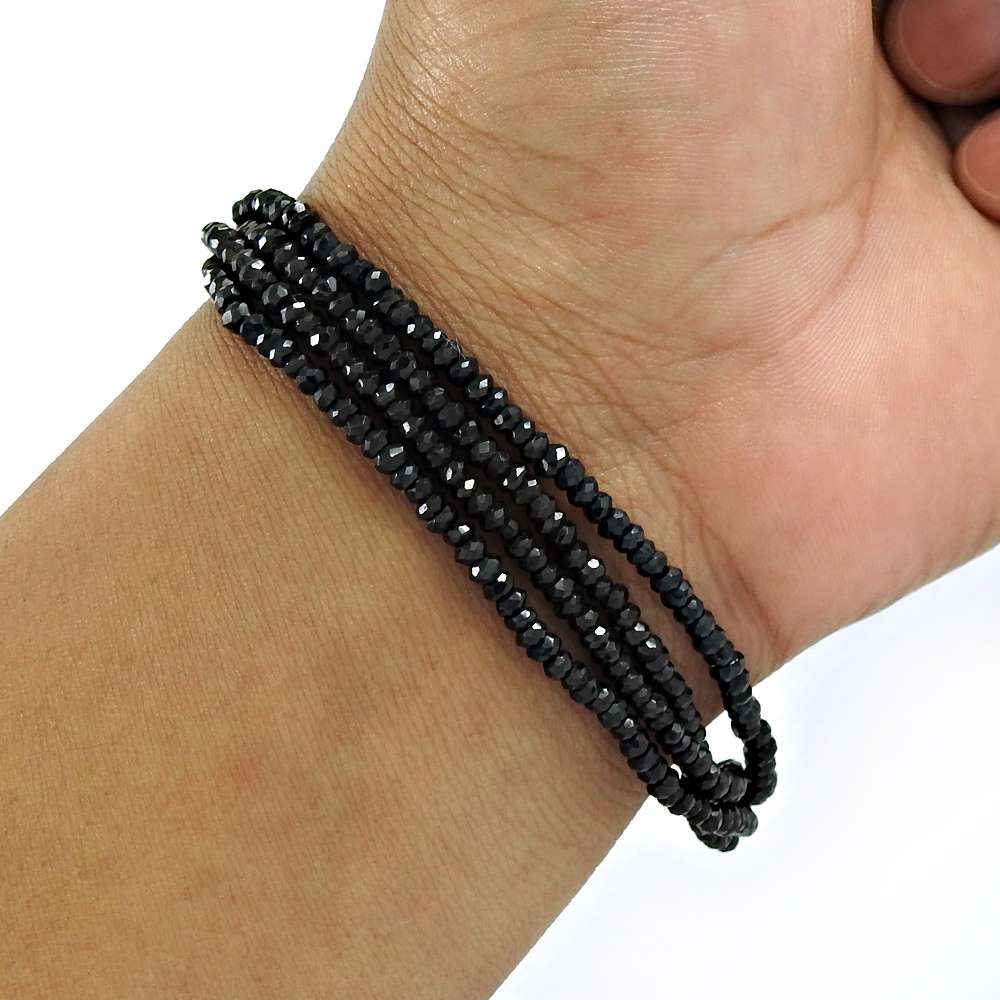 Mothers Day Gift 925 Silver Natural Black Spinel Gemstone Chain Bracelet A3