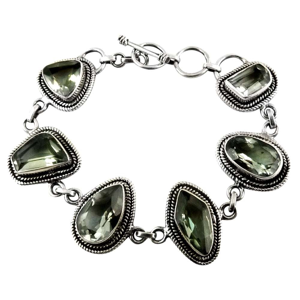 Mothers Day Gift Natural Green Amethyst Chain Bracelet 925 Silver D3