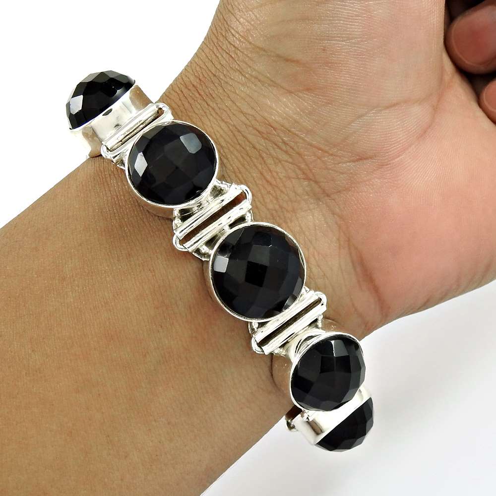 Natural Onyx Gemstone 925 Sterling Silver Chain Boho Bracelet For Girls C3