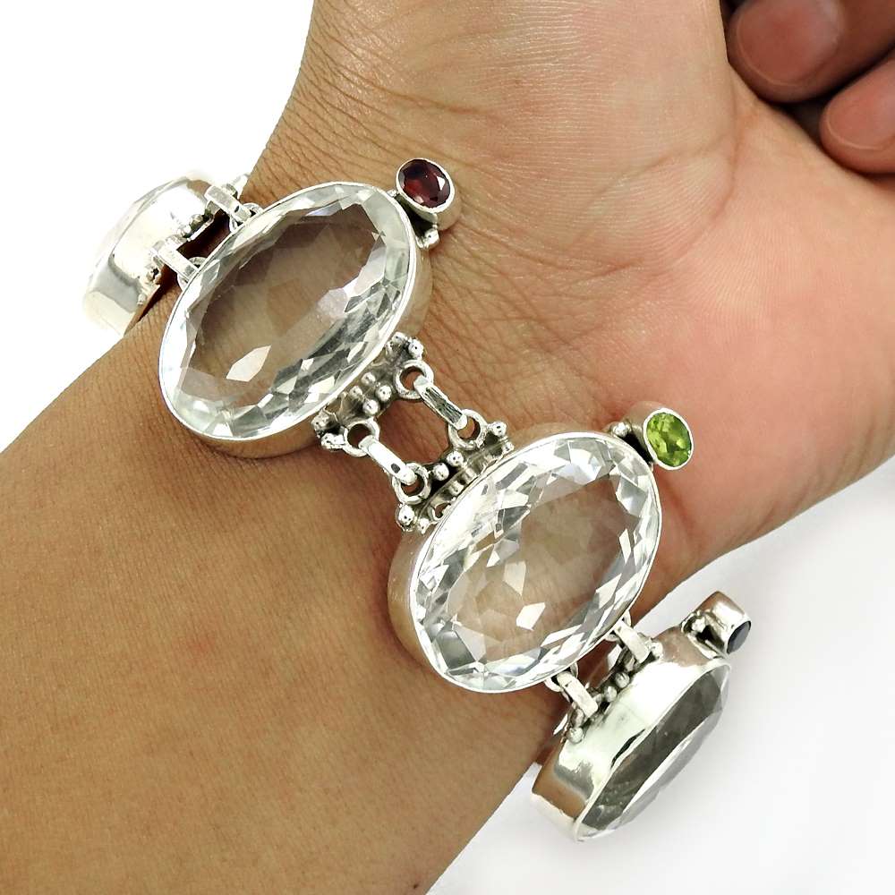 Mothers Day Gift Natural Crystal Gemstone Boho Bracelet 925 Sterling Silver A3