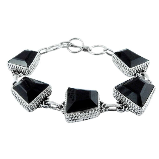 Mothers Day Gift 925 Sterling Silver Natural Onyx Gemstone Jewelry Bracelet I3