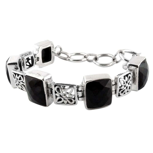 Mothers Day Gift Chain Bracelet 925 Sterling Silver Natural Onyx Gemstone E3