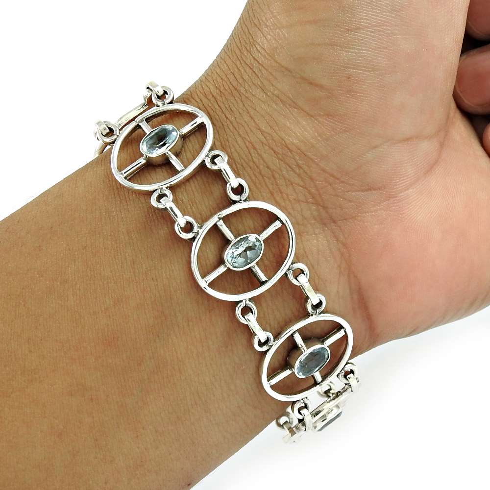 Mothers Day Gift Natural Topaz Vintage Bracelet 925 Sterling Silver C3