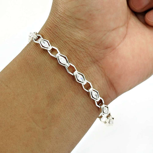 Natural Cubic Zirconia Gemstone Boho Mothers Day Gift Bracelet 925 Silver G3
