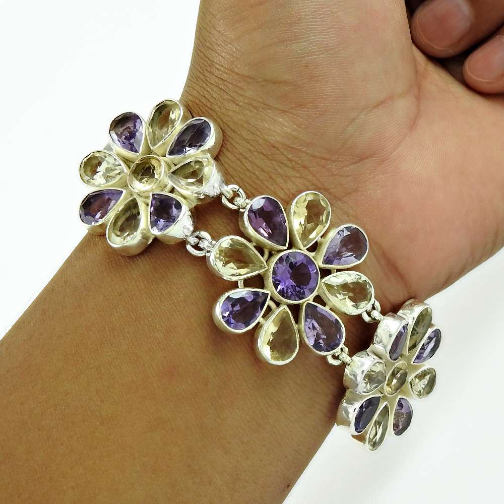 Anniversary Gift For Her Natural Amethyst Chain Tribal Bracelet 925 Silver Y19