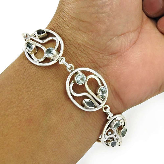 Natural Topaz Gemstone 925 Silver Bohemian Mothers Day Gift Bracelet For Women K3