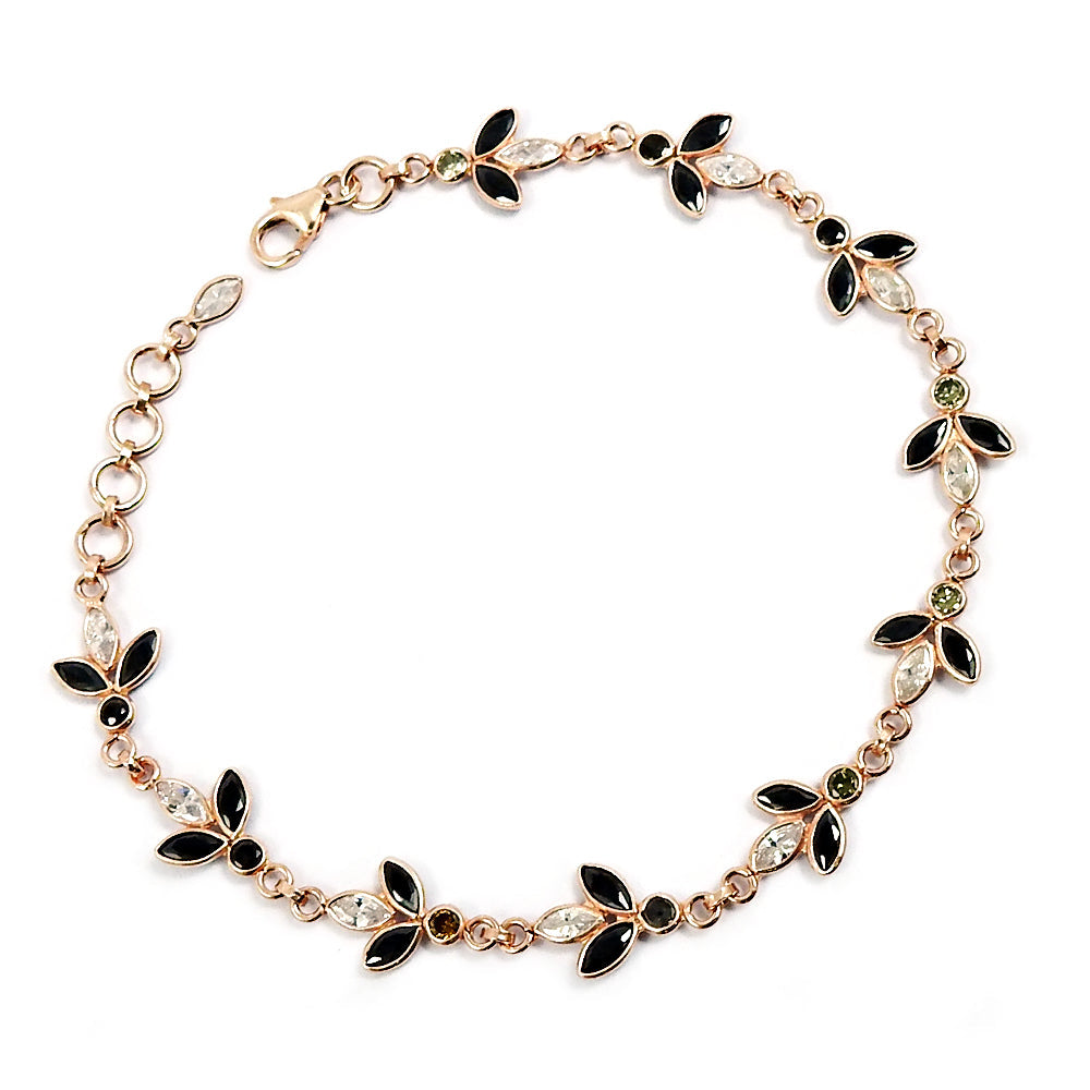 101 925 Silver Natural Cubic Zirconia Chain Rose Gold Plated Statement Bracelet