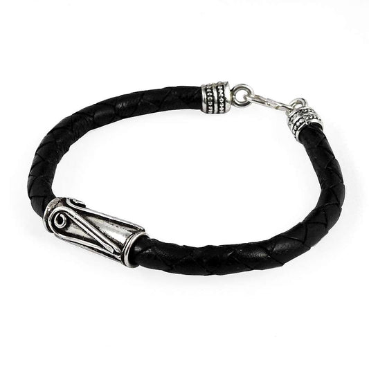 Handmade Indian Jewelry 925 Solid Sterling Silver Leather Bracelet D12