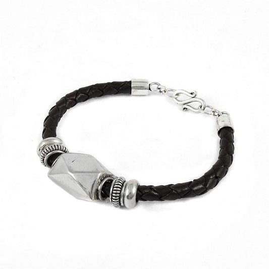 925 Sterling Silver Handcrafted Jewelry Leather Bracelet P33