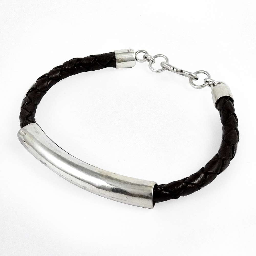 Leather Bracelet 925 Silver Handmade Indian Jewelry Y29